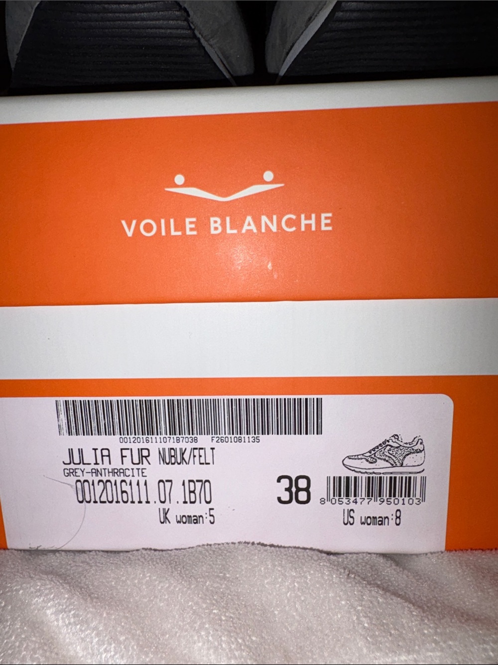 NWT VOILE BLANCHE JULIA Fur Leather and Fabric Sneakers in Grey -Anthracite - Picture 9 of 15